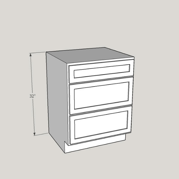Grey Shaker Vanity Drawer Base 3 Drawers Top Cabinets